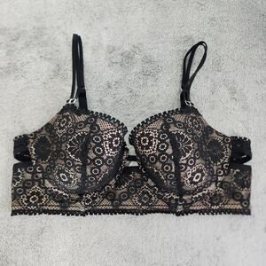 Aerie Bra Womens 38C Black Real Power Sunkissed Lace Balconette Padded Underwire